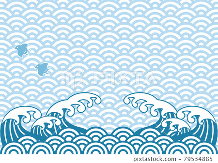 Wave sea wave plover bird Japanese pattern Qinghai wave New Year's card material Japanese style frame background copy space illustration Wave sea wave plover bird Japanese pattern Qinghai wave New Year's card material Japanese style frame background copy space illustration 79534885