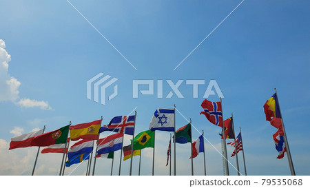International colorful multi flags sway outdoor wind abstract of world collaboration fight together International colorful multi flags sway outdoor wind abstract of world collaboration fight together 79535068