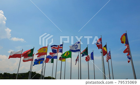 International colorful multi flags sway outdoor wind abstract of world collaboration fight together International colorful multi flags sway outdoor wind abstract of world collaboration fight together 79535069