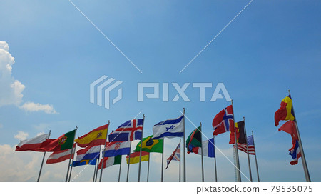 International colorful multi flags sway outdoor wind abstract of world collaboration fight together International colorful multi flags sway outdoor wind abstract of world collaboration fight together 79535075