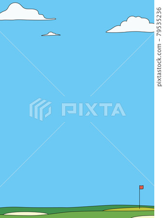 Illustration line of golf course with text space in the sky 79535236