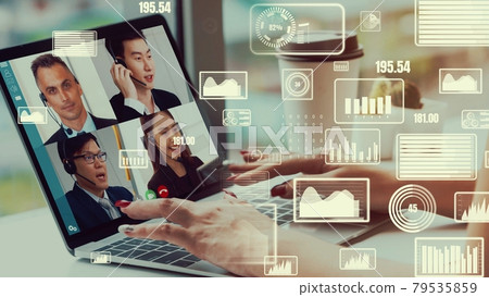 Creative visual of business people in a corporate staff meeting on video call Creative visual of business people in a corporate staff meeting on video call 79535859
