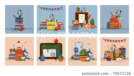 Back to school. Big vector set. Stationery for school, university and office. Cartoon school supplies. A set of colored icons. Flat illustrations for elementary school. Bright cut out cliparts Back to school. Big vector set. Stationery for school, university and office. Cartoon school supplies. A set of colored icons. Flat illustrations for elementary school. Bright cut out cliparts 79537116