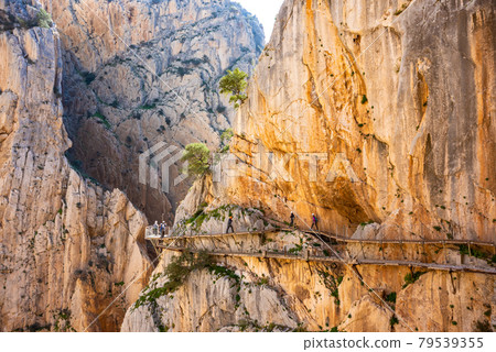 View of El Caminito del Rey tourist attraction Malaga, Spain. 79539355