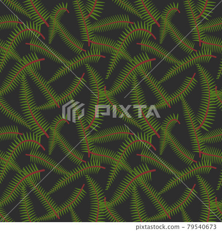 Simple minimal green fern leaves tropical seamless pattern. Dark background. 79540673