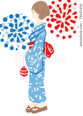 穿著浴衣的女人側身的插圖 穿著浴衣的女人側身的插圖 79541408