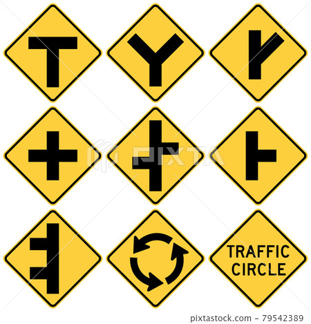 為美國十字路口設置的警告標誌 79542389