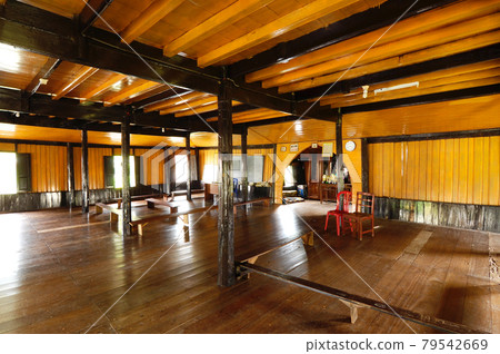 SUMATERA, INDONESIA -JUNE 10, 2014: Interior of Surau Nagari Lubuk Bauk at Tanah Datar, Sumatera Barat, Indonesia. It was place for Muslim do religious activity. SUMATERA, INDONESIA -JUNE 10, 2014: Interior of Surau Nagari Lubuk Bauk at Tanah Datar, Sumatera Barat, Indonesia. It was place for Muslim do religious activity. 79542669