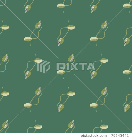 Blossom seamless pattern with spring seasonal poppy bud shapes. Flowers backdrop in pastel green colors. 79545441