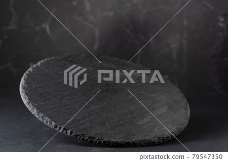 Round stone tray. Black slate tray. Empty slate tray. Stand for food and snacks. Tilted podium. 79547350