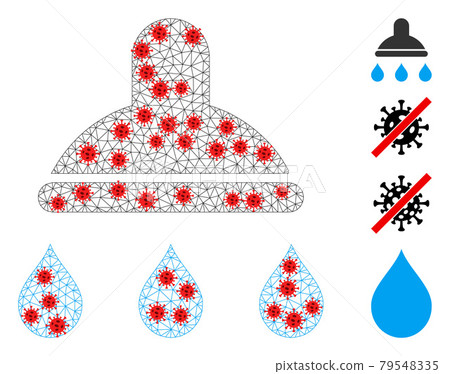 Polygonal Wire Frame Shower Pictogram with Coronavirus Nodes Polygonal Wire Frame Shower Pictogram with Coronavirus Nodes 79548335