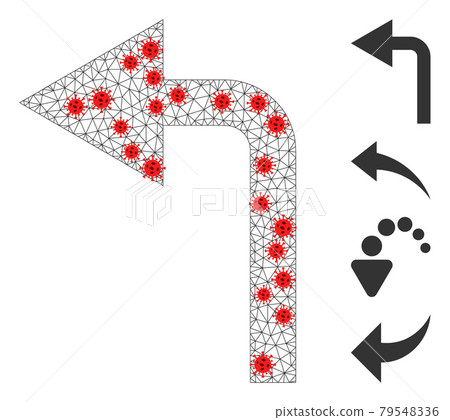 Polygonal Carcass Turn Left Icon with Covid Items 79548336