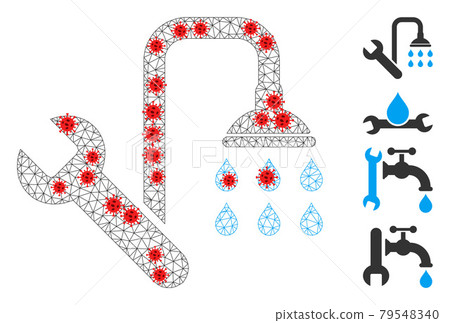 Polygonal Network Plumbing Icon with Covid Centers Polygonal Network Plumbing Icon with Covid Centers 79548340