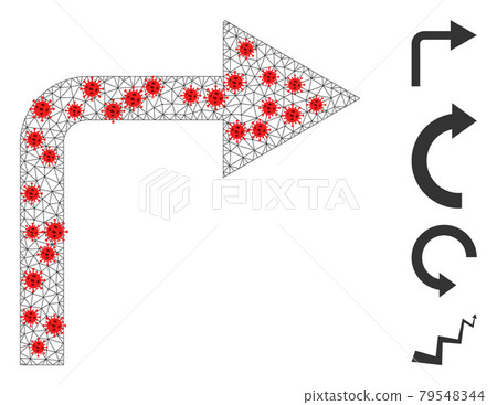 Polygonal Wire Frame Turn Right Icon with Infection Centers 79548344