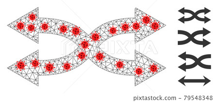 Polygonal Mesh Shuffle Arrows Horizontal Icon with Covid Nodes Polygonal Mesh Shuffle Arrows Horizontal Icon with Covid Nodes 79548348
