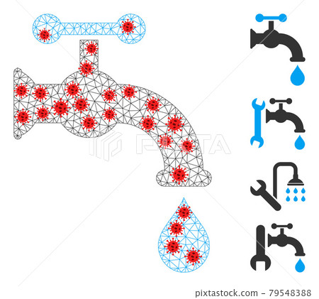 Polygonal Network Water Tap Icon with Pathogen Centers Polygonal Network Water Tap Icon with Pathogen Centers 79548388