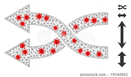 Polygonal Network Shuffle Arrows Left Pictogram with Virus Nodes Polygonal Network Shuffle Arrows Left Pictogram with Virus Nodes 79548902