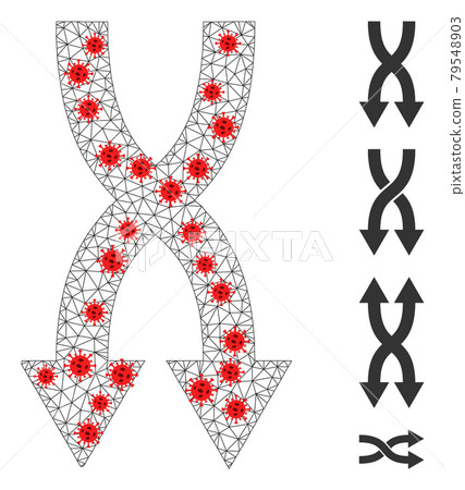 Polygonal Network Shuffle Arrows Down Pictogram with Infectious Nodes Polygonal Network Shuffle Arrows Down Pictogram with Infectious Nodes 79548903