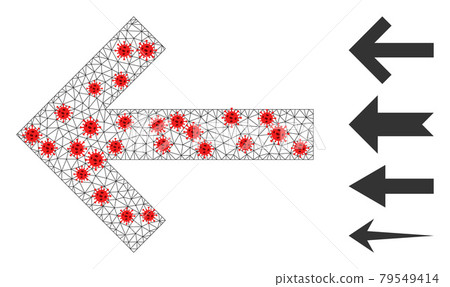 Polygonal Wire Frame Arrow Left Pictogram with Coronavirus Items 79549414