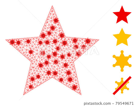 Polygonal Network Red Star Icon with Coronavirus Elements Polygonal Network Red Star Icon with Coronavirus Elements 79549671