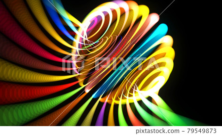 3d render. Abstract background with multicolor light streaks, light and bokeh effects. Neon lines made of particles form curve structure or twisted pattern. Spiral. 3d render. Abstract background with multicolor light streaks, light and bokeh effects. Neon lines made of particles form curve structure or twisted pattern. Spiral. 79549873