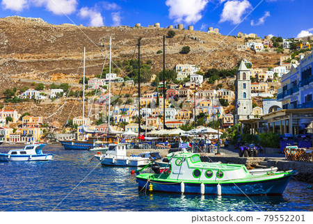 Travel in Greece - colorful island Simi (Symi) near Rhodes in Dodecanese Travel in Greece - colorful island Simi (Symi) near Rhodes in Dodecanese 79552201