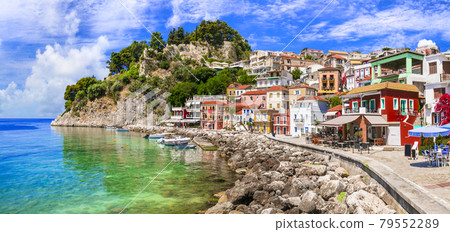 Coloful beautiful town Parga - perfect getaway in Ionian coast of Greece, popular tourist attraction and summer holidays in Epirus Coloful beautiful town Parga - perfect getaway in Ionian coast of Greece, popular tourist attraction and summer holidays in Epirus 79552289