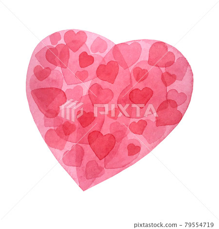 Red watercolor heart background with small hearts. 79554719