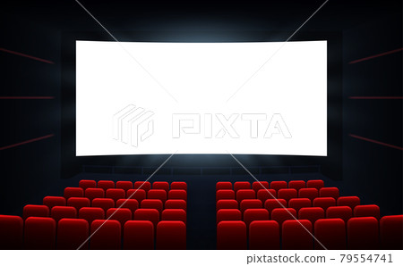 Cinema screen with red seats Cinema screen with red seats 79554741