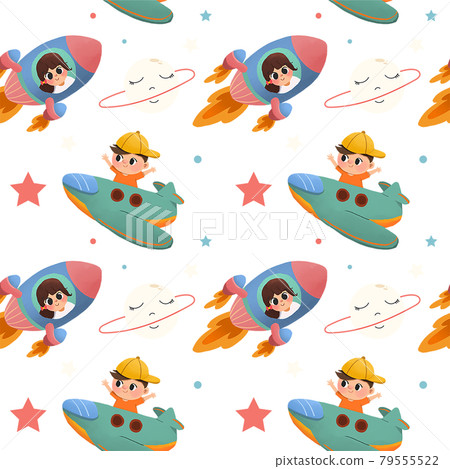 Happy Kids Playing pattern seamless watercolor 79555522