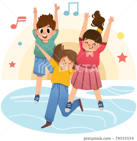 Happy Kids Playing set watercolor 79555554