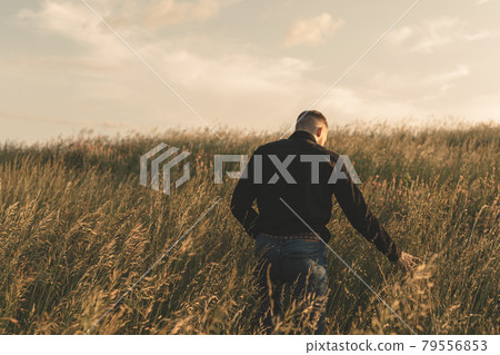 Man cowboy western car red light sunset summer 79556853