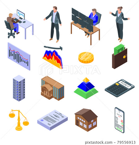 Broker icons set, isometric style Broker icons set, isometric style 79556913