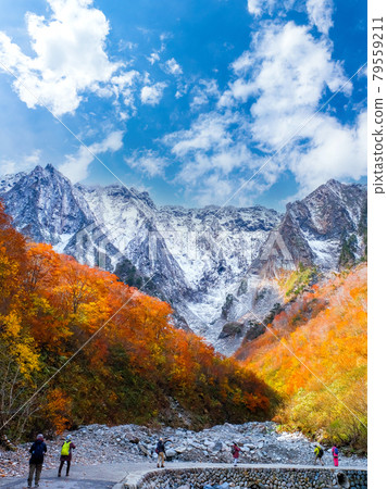 Ichino Kurasawa with autumn leaves and snow cover (vertical) Ichino Kurasawa with autumn leaves and snow cover (vertical) 79559211