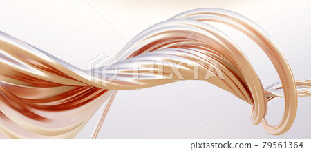 鮮豔細緻的全景景觀圖：抽象玫瑰金曲線背景（3D CG 渲染數位插圖） 79561364