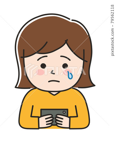 Woman crying looking at a smartphone Illustration material Woman crying looking at a smartphone Illustration material 79562118