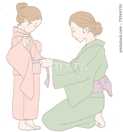 穿著兒童浴衣（柔和的顏色） 79564356