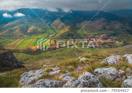 Aerial view from the Piatra Secuiului with Rimetea village, Romania Aerial view from the Piatra Secuiului with Rimetea village, Romania 79564927