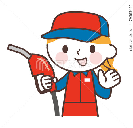 Cute female character of gas station staff 79565463