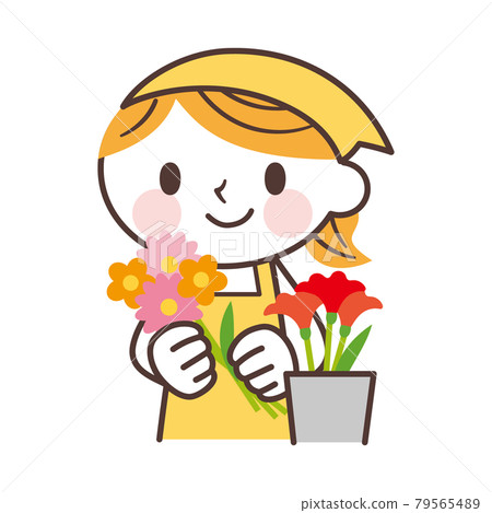 花店店員的可愛女性角色 插圖素材 圖庫