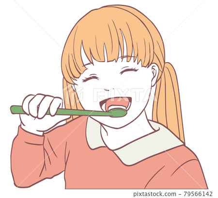 Children brushing their teeth (simple color) 79566142