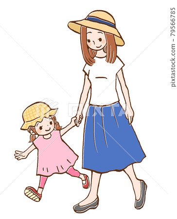 Illustration of going out with a girl and a mother's parent and child Illustration of going out with a girl and a mother's parent and child 79566785