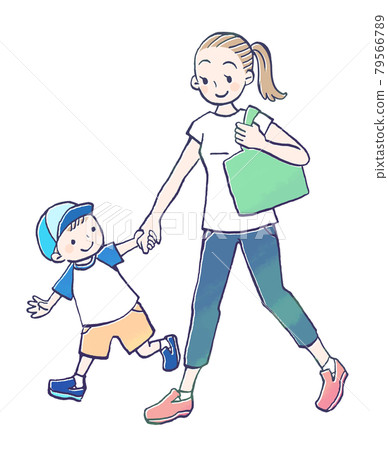 Illustration of going out with parents and children of boys and mothers Illustration of going out with parents and children of boys and mothers 79566789