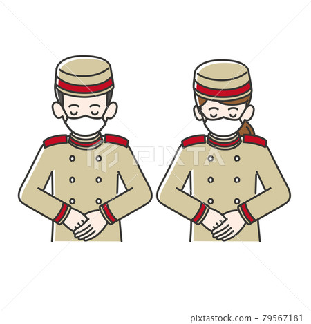 Bowing illustration of hotel staff in mask Bowing illustration of hotel staff in mask 79567181