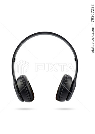Modern design of black color wireless earphones isolated on white background. Modern design of black color wireless earphones isolated on white background. 79567258
