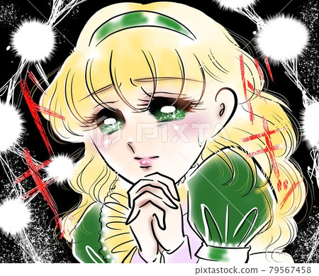 70 年代少女漫畫金發燙髮女士重擊祈禱姿勢 79567458