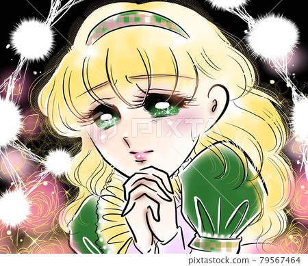 70 年代少女漫畫金發燙髮女士重擊祈禱姿勢 79567464