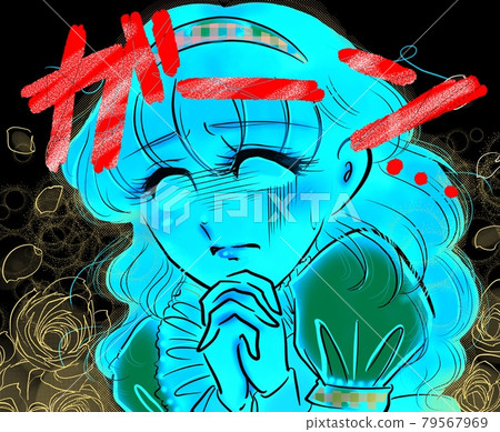 70's Shojo Manga Blonde Perm Lady Pounding Praying Pose 79567969