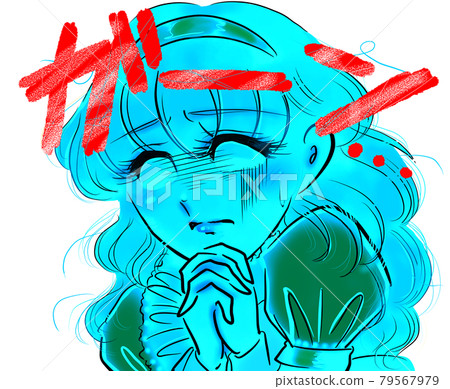 70's Shojo Manga Blonde Perm Lady Pounding Praying Pose 79567979