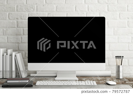 Desktop PC and home office image white background 79572787